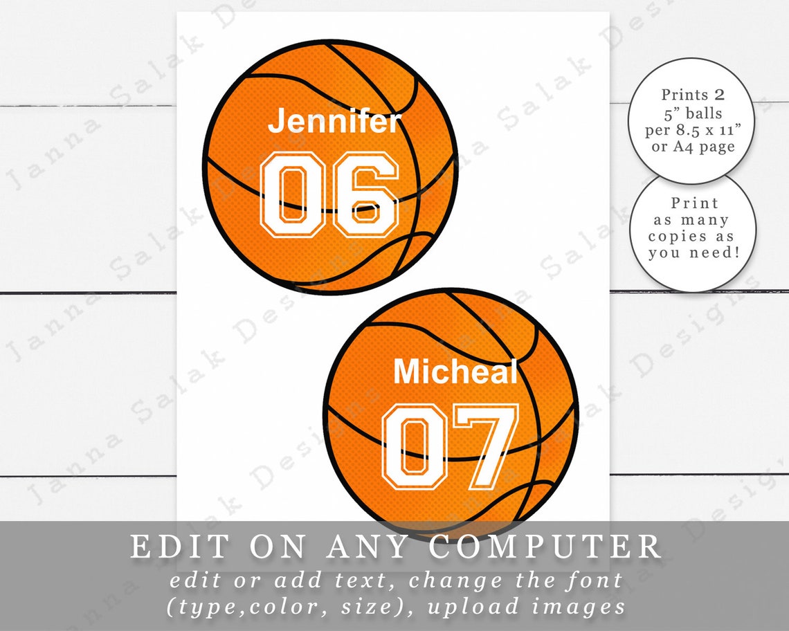 5 Basketball With Editable Names and Numbers DIY | Etsy