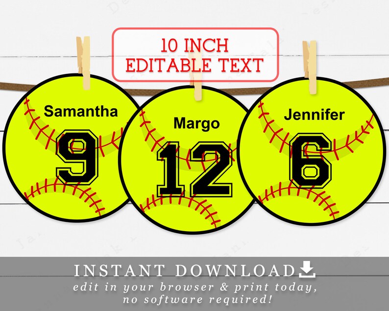 10 Softball With Editable Names and Numbers Baseball Etsy