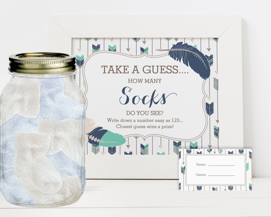 Guess How Many Socks Tribal Baby Shower Game Boho Arrows Etsy