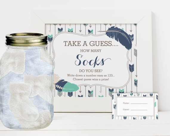 Guess How Many Socks Tribal Baby Shower Game Boho Arrows And Feathers Boy Diy Instant Download Pdf Tr005