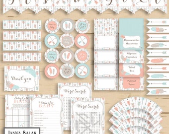 Tribal GIRL Baby Shower Party Package Boho Arrows and Feathers Diy INSTANT DOWNLOAD Pdf TR001