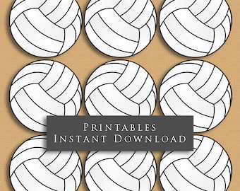 2" and 2.5" Volleyball Printable Cupcake Toppers Sports Theme Birthday Party DIY Printable INSTANT DOWNLOAD