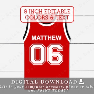 8" Basketball Jersey Tags With Editable Names Numbers and Colors DIY Template