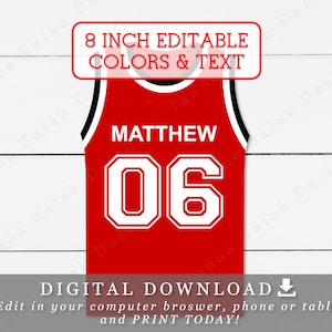 Étiquettes de maillot de basket-ball de 8 "avec modèle de bricolage de noms et de couleurs modifiables