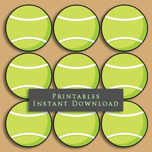 2.5&quot; Green Tennis Ball Printable Cupcake Toppers Sports Theme Birthday Party DIY Printable INSTANT DOWNLOAD