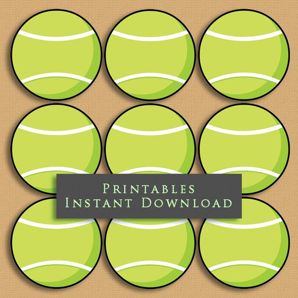 2.5" Green Tennis Ball Printable Cupcake Toppers Sports Theme Birthday Party DIY Printable INSTANT DOWNLOAD