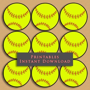 2.5&quot; Softball Printable Cupcake Toppers Sports Theme Birthday Party DIY Printable INSTANT DOWNLOAD