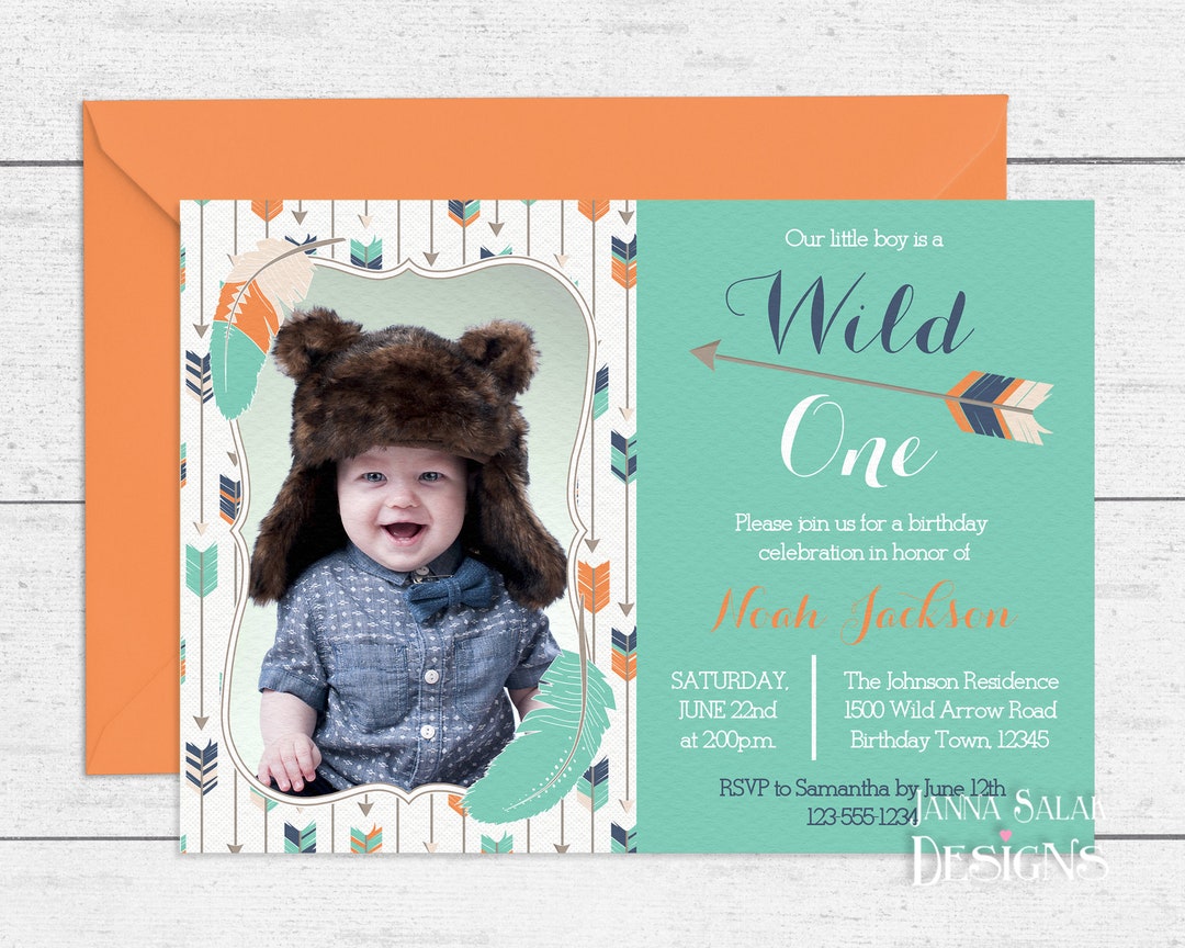 Printable Wild One Tribal Arrow First Birthday Photo Invitation ...