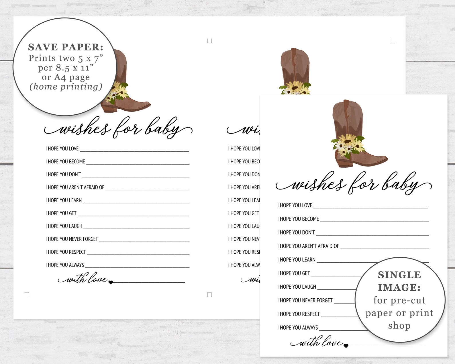 Cowgirl Baby Shower Wishes for Baby Activity Printable - Etsy