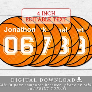 4" Basketball With Editable Names and Numbers DIY Template Printable