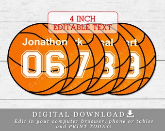 4" Basketball With Editable Names and Numbers DIY Template Printable