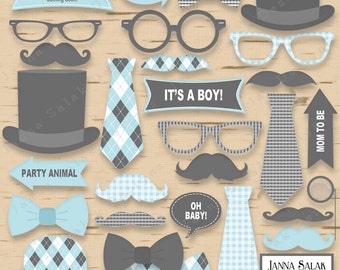 Printable Little Man Photo Booth Props Baby Shower Grey and Blue Pdf DIY INSTANT DOWNLOAD LM001