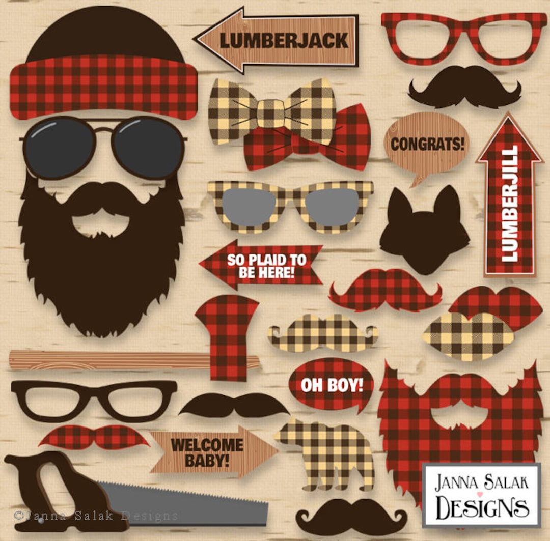 Printable Lumberjack Photo Booth Props Baby Shower Red Brown DIY ...