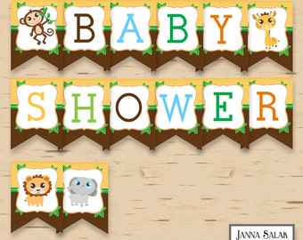 Printable Jungle Safari Animal Baby Shower Banner Decoration JS001