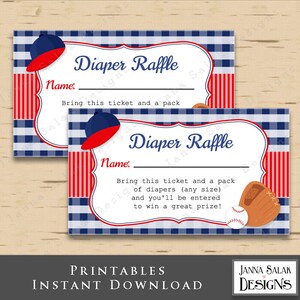 Printable Baseball Diaper Raffle Tickets DIY Red and Blue Baby Shower INSTANT DOWNLOAD BB01