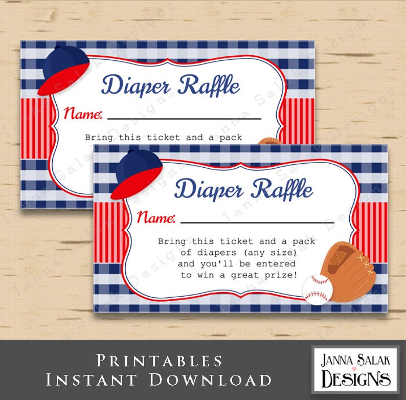 printable baseball diaper raffle tickets diy red and blue baby etsy