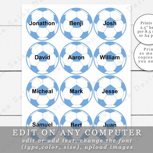 2.5" Soccer Balls Printable Cupcake Toppers Tags Template Editable ...