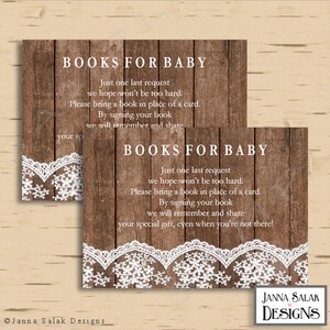 Livres rustiques de douche de bébé en bois et dentelle pour bébé demande TÉLÉCHARGEMENT INSTANTANÉ Insert imprimable bricolage