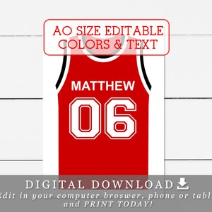 Étiquettes AO pour maillot de basket-ball de la taille d'un poster avec noms, numéros et couleurs modifiables Modèle DIY