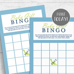 Dinosaur Baby Gift Bingo Game Printable - Dino Blue and Green INSTANT DOWNLOAD DN01