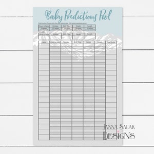 Baby Shower imprimible Baby Pool Game Adventure Blue Gray Birth Predictions in 3 Poster Sizes INSTANT DOWNLOAD AD01