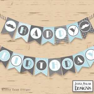 LARGE Little Man Happy Birthday Banner Mustache Party diy Printable INSTANT DOWNLOAD LMB01