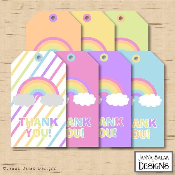 Pastel Rainbow Thank You Tags Hanging Favor Tags Birthday Party Printable DIY INSTANT DOWNLOAD RN01