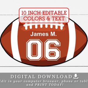 10&quot; Football Tags With Editable Names and Numbers DIY Template