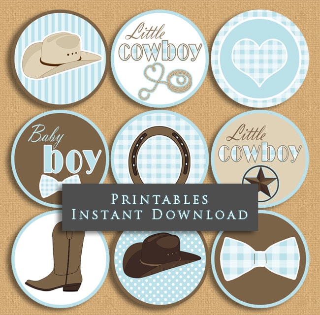 Little Cowboy Baby Shower Cupcake Toppers Party Printables Blue and Brown DIY Printable INSTANT DOWNLOAD CB001 - Etsy little-cowboy-baby-shower-cupcake-toppers-party-printables-blue-and-brown-diy-printable-instant-download-cb001-etsy