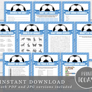 Soccer Baby Shower Game Package Printable - 10 Games - INSTANT DOWNLOAD SCB01