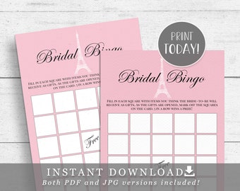 Paris Bridal Shower Bingo Game Imprimable - Rose et Noir DIY INSTANT DOWNLOAD Pdf PA02