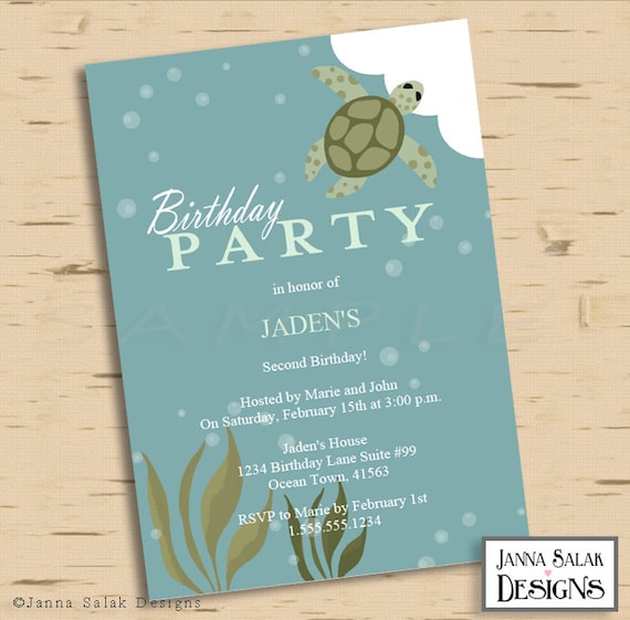 Printable Ocean Theme Birthday Party Invitation Sea Turtle | Etsy