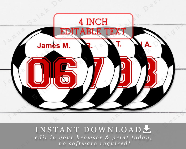 4 Soccer Balls With Editable Names and Numbers DIY Etsy