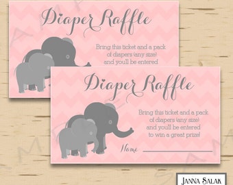 Elephant Diaper Raffle Tickets INSTANT DOWNLOAD Printable Pink and Grey Raffle Tickets DIY Girl Baby Shower