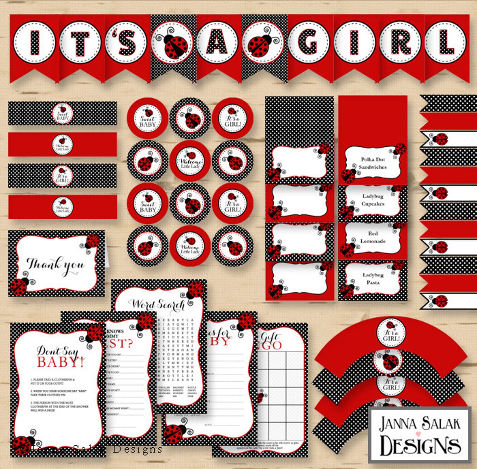 Printable Ladybug Baby Shower Party Package INSTANT DOWNLOAD | Etsy