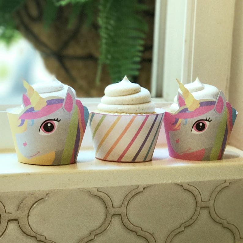 Unicorn Printable Cupcake Wrappers Pastel Rainbow Birthday | Etsy