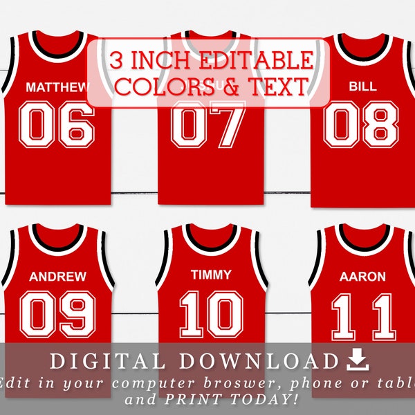 3" Basketball ball Jersey Tags with Editable Names Numbers and Colors DIY Template