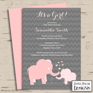 Printable Elephant Baby Shower Invitation Pink and Grey DIY 5x7 INSTANT DOWNLOAD Editable Pdf EL01