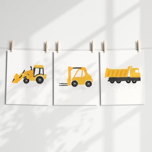 Construction Nursery Prints Set of 3 DIY Printable Work Trucks Posters Kids Bedroom Art CNPR01