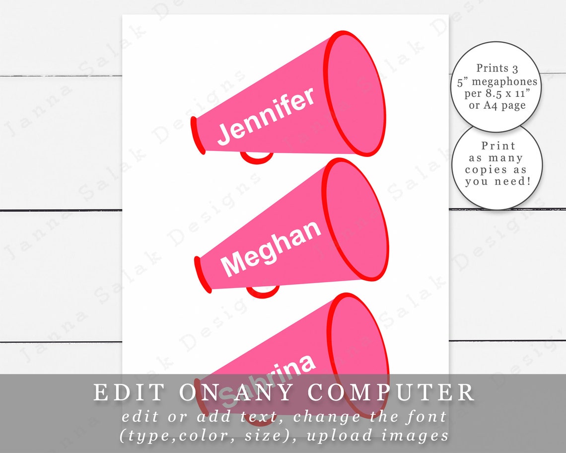 5 Cheer Megaphones With Editable Colors and Names DIY Etsy