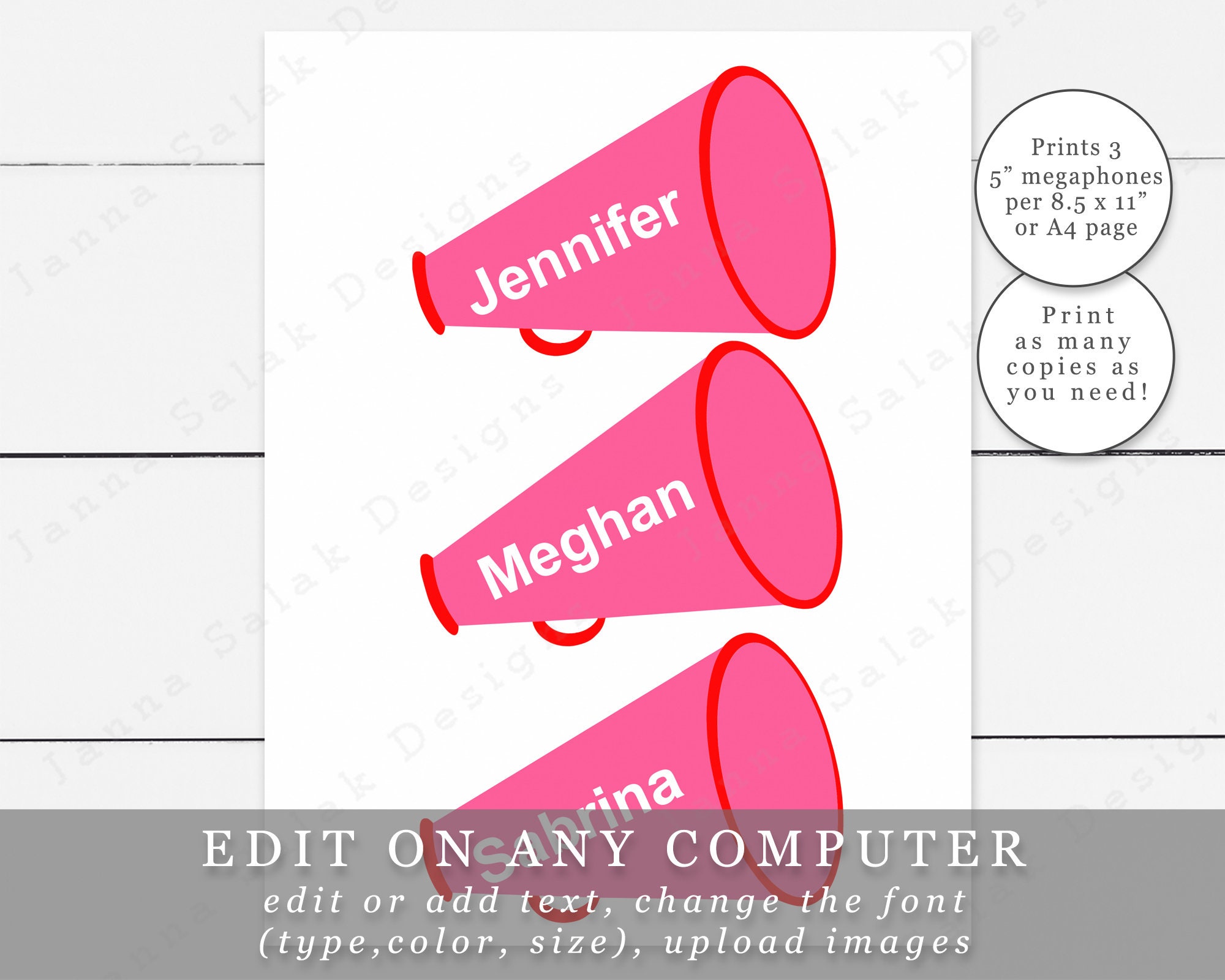 5 Cheer Megaphones With Editable Colors and Names DIY Etsy