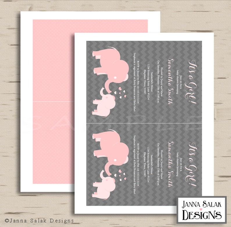 Printable Elephant Baby Shower Invitation Pink and Grey DIY Etsy