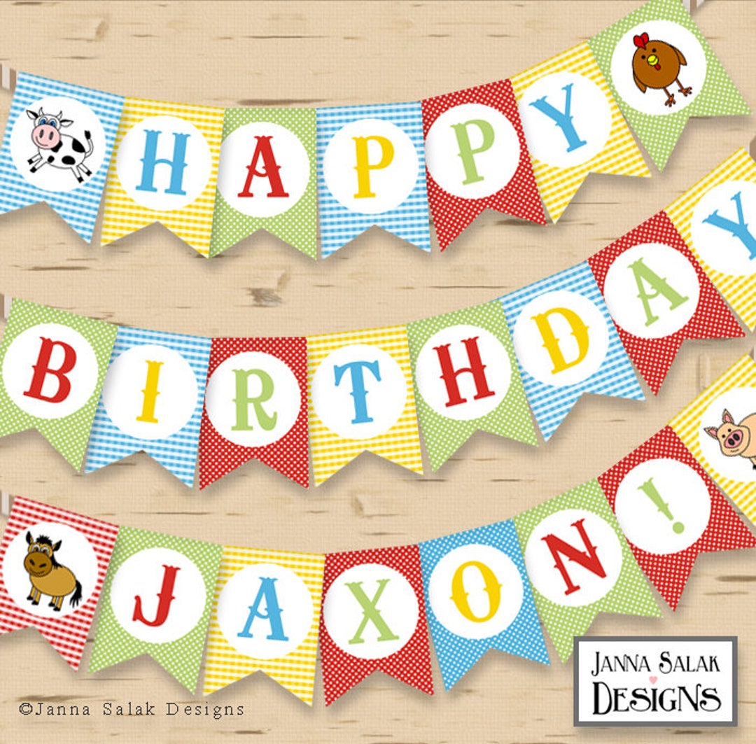 Printable Farm Birthday Party Banner Happy Birthday Plus Letters A-Z ...