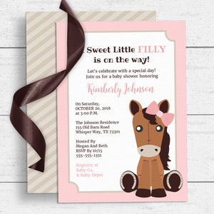 Horse Girl Baby Shower Invitation: Pink Filly, Browser Editable Template