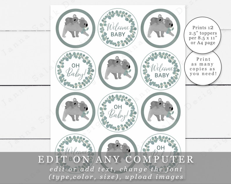 Koala Baby Shower Cupcake Toppers Template 2.5 DIY Etsy