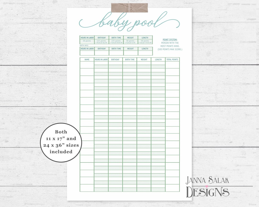 Printable Baby Shower Baby Pool Game Blue and Green Modern Minimalist