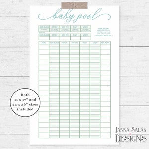 Druckbares Baby Shower Baby Pool Spiel Blau und Grün Modern Minimalist Geburtsdaten 11" x 17" und 24" x 36" Poster SOFORT DOWNLOAD
