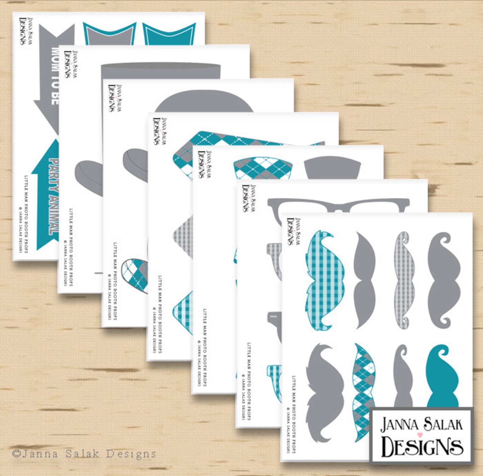 Printable Little Man Photo Booth Props Baby Shower Grey and Teal Blue ...