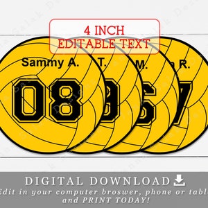 4" Water Polo Balls Tags Toppers With Editable Names and Numbers DIY Template Printable