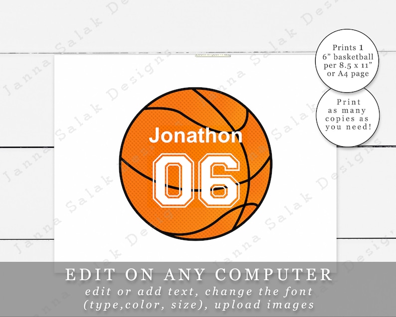 6 Basketball Printable Circle Tags With Editable Names Etsy
